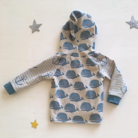 Kapuzenpullover Hoodie kleiner Wal, Größen 56 – 128