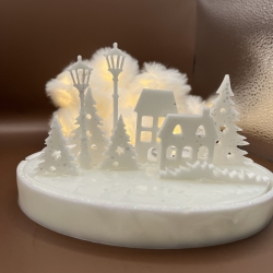 Teelichthalter Winterdorf Handmade Neu Resin Weiß glitzernd 