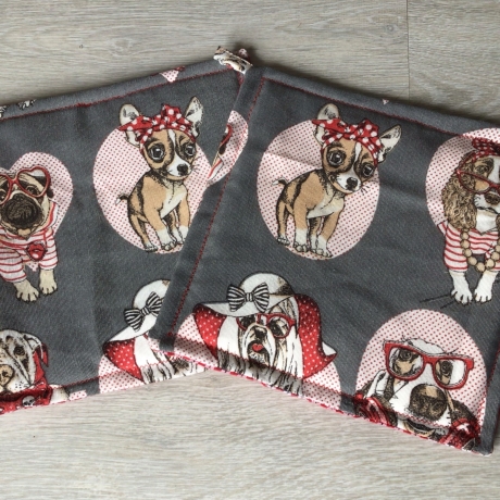 Topflappen Set XL - doppellagig Einzigartig - coole Hunde