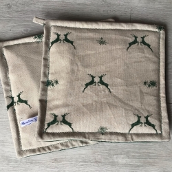 Topflappen Set XL -doppellagig Einzigartig Unikat - Hirsch grün