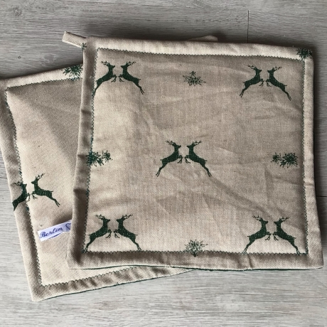 Topflappen Set XL -doppellagig Einzigartig Unikat - Hirsch grün
