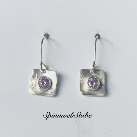 Hängeohrringe aus Silber „Rosa Zirkonia“