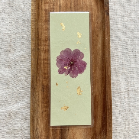 Lesezeichen mit gepressten Blumen • pastellgrün gold
