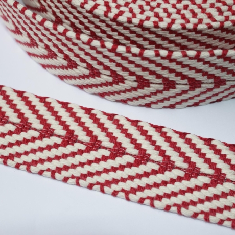 Gurtband Baumwolle Fischgrät rot natur 40 mm Chevron recycelt