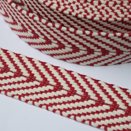 Gurtband Baumwolle Fischgrät rot natur 40 mm Chevron recycelt