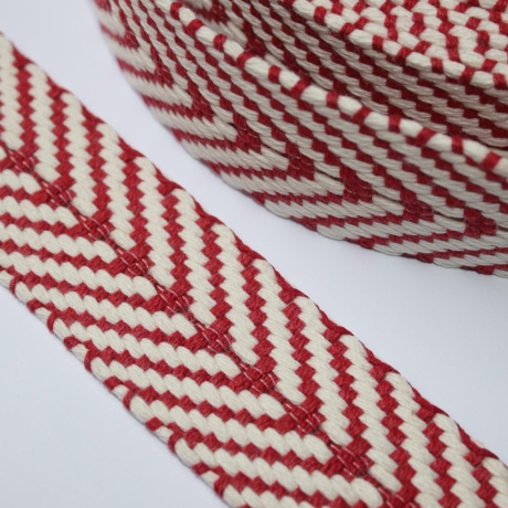 Gurtband Baumwolle Fischgrät rot natur 40 mm Chevron recycelt