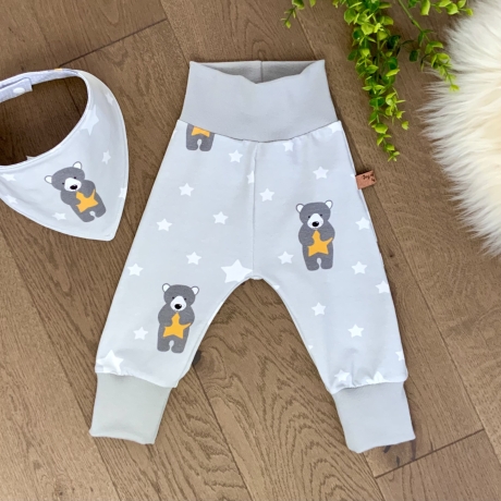 Baby Set Pumphose Halstuch 68 Teddy Bär Stern hellgrau