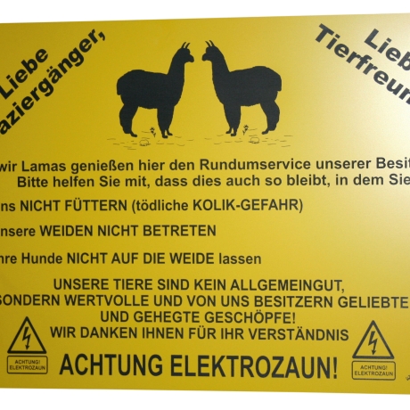 Schild Lama füttern verboten Rundumservice groß - Gravurschild