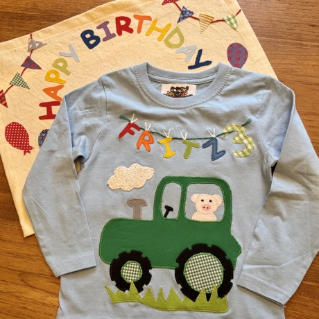 Geburtstagsshirt mit Applikation Traktor, T-Shirt Kinder,ab Gr.92