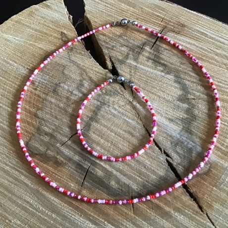 Schickes rot/rosa Miyuki-Glasperlen-Schmuckset 