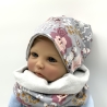 Baby Beanie Mütze Loop Schal Blümchen hellgrau lila rosa KU 46
