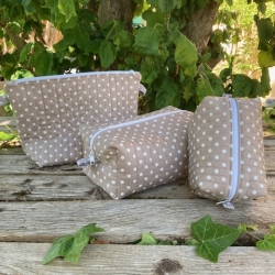 Kosmetiktasche Taupe Punkte gesteppt | Kulturbeutel | Organizer