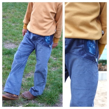 Cordhose, Staubblau/Vögel