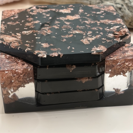 Handmade Untersetzer-Set aus Epoxidharz mit Halterung  Hexagon