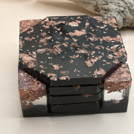 Handmade Untersetzer-Set aus Epoxidharz mit Halterung  Hexagon