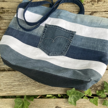 Shopper aus Upcycling-Jeans | Schultertasche |  Einkaufstasche