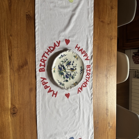 Tischläufer Applikation *Happy Birthday*, Geburtstag, 45x140cm