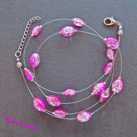 Glaskette pink Perlen Glas Kette kurz zweireihig Perlenkette