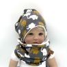 Baby Beanie Mütze Loop Schal Elefanten braun weiß senfgelb KU 46