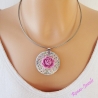 Kette kurz mit Anhänger pink silberfarben Upcycling