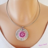 Kette kurz mit Anhänger pink silberfarben Upcycling