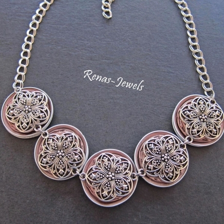 Statementkette Kette kurz Collier rosa silberfarben Upcycling