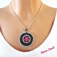 Kette kurz mit Anhänger braun pink silberfarben Upcycling