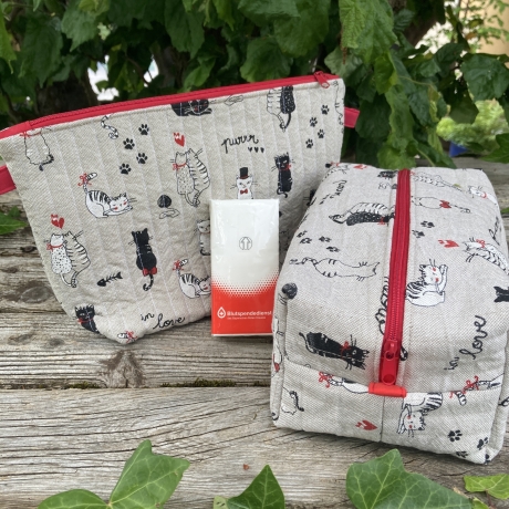 Kulturbeutel Boxy Bag | Katzen gesteppt | Aufbewahrung