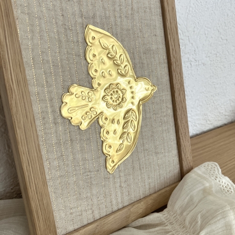 L'oiseau • gerahmtes Bild mit Goldfolienprägung • Vogel