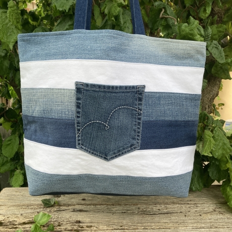 Shopper aus Upcycling-Jeans | Schultertasche |  Einkaufstasche