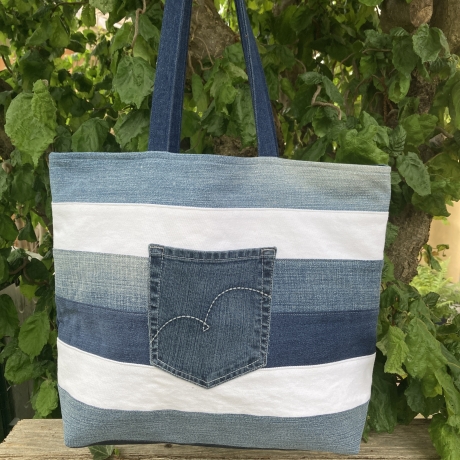 Shopper aus Upcycling-Jeans | Schultertasche |  Einkaufstasche