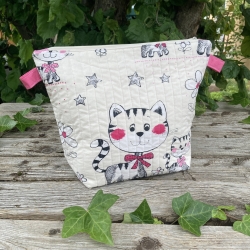 Kosmetiktasche | Katzen Creme Pink gesteppt | Kulturbeutel 