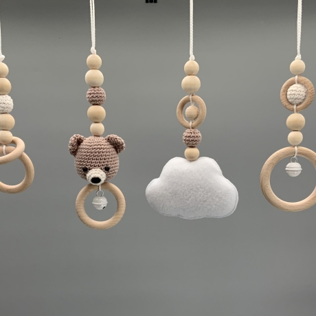Spielbogen Anhänger Baby Set 4 Stück Mobile Bär Wolke braun