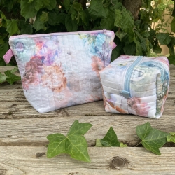 Kosmetiktasche Aquarell Blumen Pastell gesteppt | Kulturbeutel
