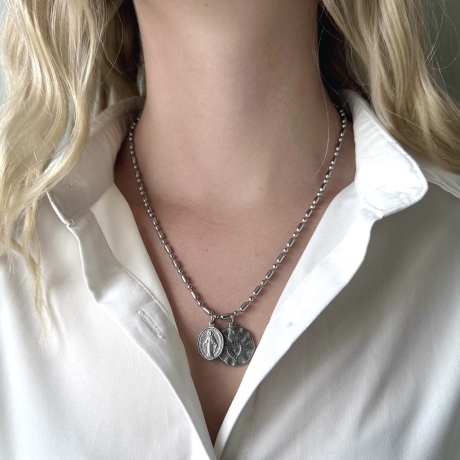 Kette Herz Madonna Edelstahl wasserfest Statement Perlenkette