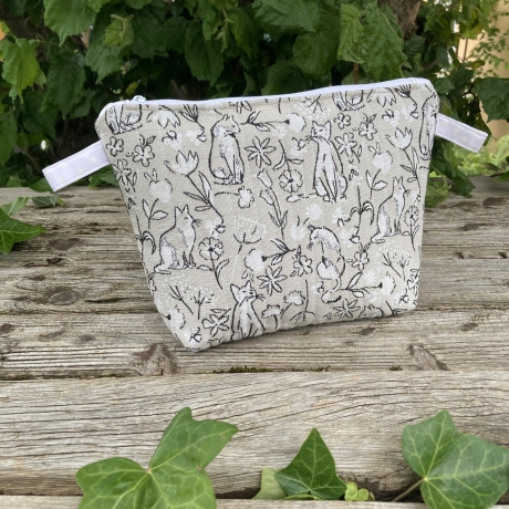 Kosmetiktasche Katzen Beige gesteppt | Kulturbeutel