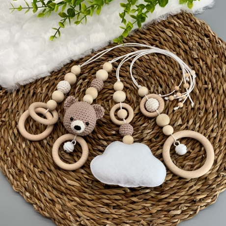 Spielbogen Anhänger Baby Set 4 Stück Mobile Bär Wolke braun
