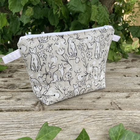 Kosmetiktasche Katzen Beige gesteppt | Kulturbeutel