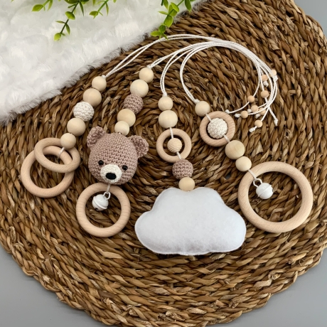 Spielbogen Anhänger Baby Set 4 Stück Mobile Bär Wolke braun