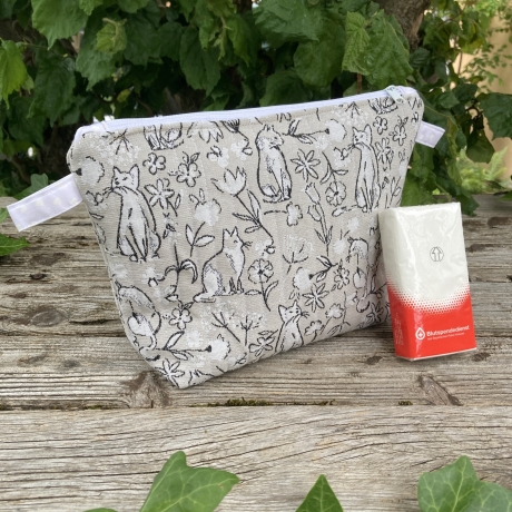 Kosmetiktasche Katzen Beige gesteppt | Kulturbeutel