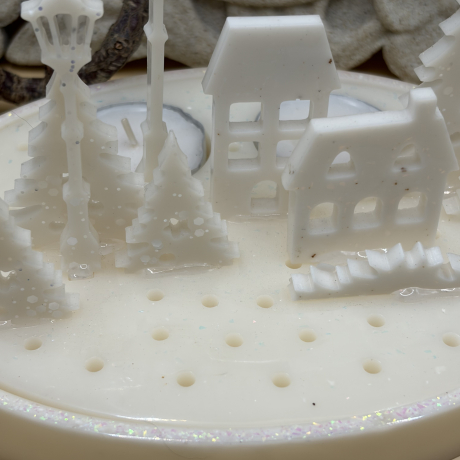 Handgefertigter Teelichthalter Winterlandschaft aus Epoxidharz