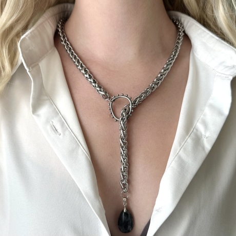 Lariat Halskette Larvikit Stein Norwegen Statement Edelstahl