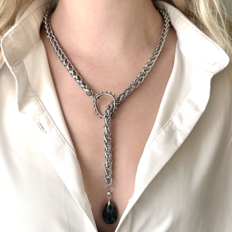 Lariat Halskette Larvikit Stein Norwegen Statement Edelstahl