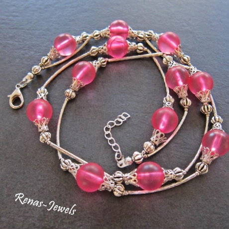 Perlen Kette zweireihig pink silberfarben Collier Polaris Perlen