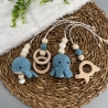 Spielbogen Anhänger Set 4 Stück gehäkelt Wal Oktopus blau weiß 