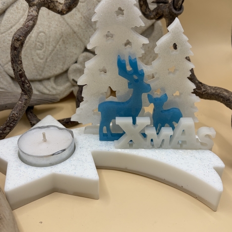 Teelichthalter „Komet“ – Handmade aus Epoxidharz, winterlich 