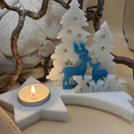 Teelichthalter „Komet“ – Handmade aus Epoxidharz, winterlich 