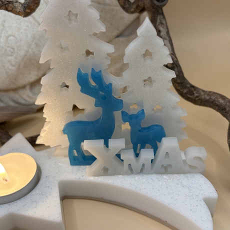 Teelichthalter „Komet“ – Handmade aus Epoxidharz, winterlich 