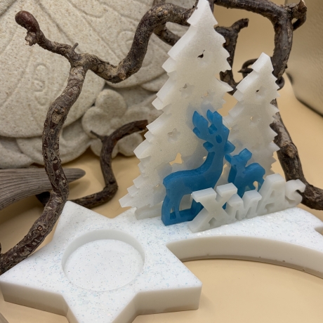 Teelichthalter „Komet“ – Handmade aus Epoxidharz, winterlich 