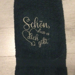Bestickte Gästehandtücher dunkelgrün - Herz schön, dass es dich…